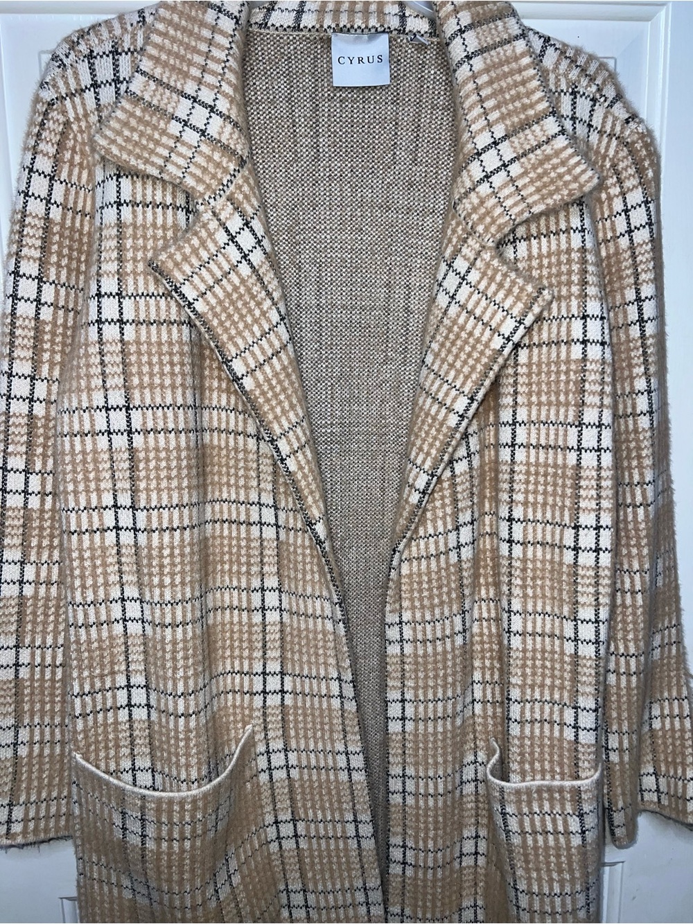 Cyrus Beige and Cream Plaid Blazer Jacket